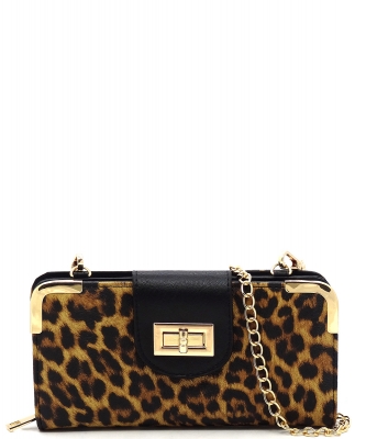 Fashion Turn Lock Crossbody Wallet AD041 LEOPARD